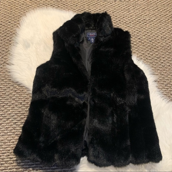 Chaps Jackets & Blazers - Chaps Black Faux Fur Vest Jacket Warm Size Large